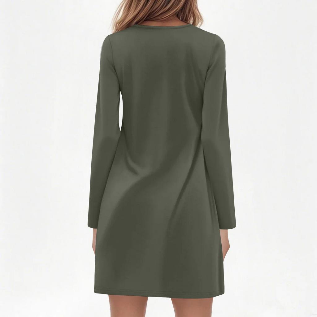 Dame Langermet Casual Midikjoler V-Hals Print Casual Kjole