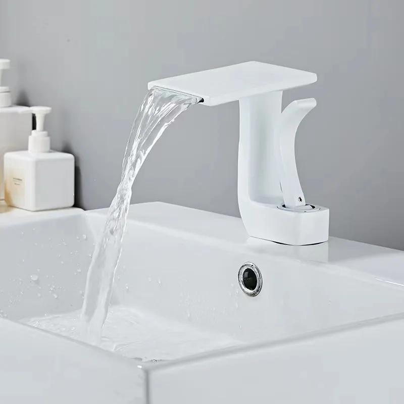 Tuqiu Bathroom Faucet Brass Gold White Bathroom Basin Faucet Cold And Hot Water Mixer Sink Tap Deck Mounted Black & Gold Tap