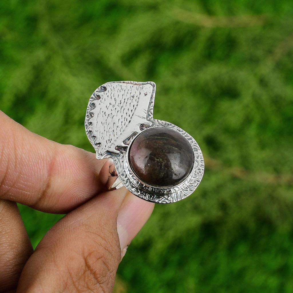 Strawberry Quartz Gemstone Bezel Elegant Trendy Solitaire Ethnic Ring 925 Silver