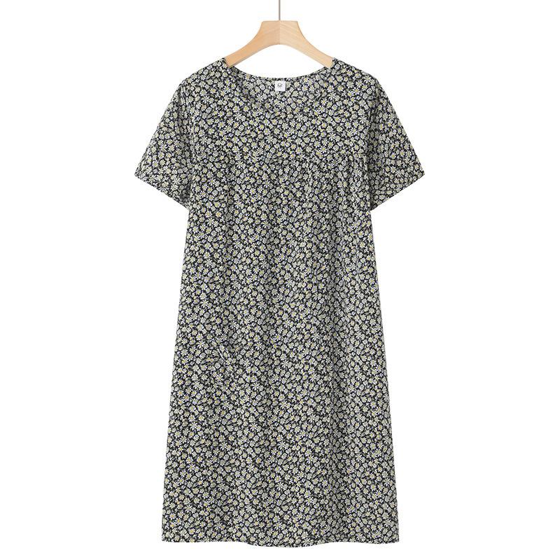 Middle-Aged and Elderly Sleepwear Homewear Short-Sleeved Female Spring and Summer Elderly Sleepwear Loose Homewear Dresses