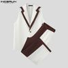 INCERUN 2PCS Men Sleeveless Patchwork Stitching Waistcoat and Long Pants Outfits Sets