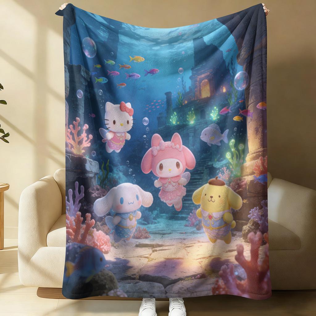 Sanrio Steampunk Plush Flannel Blanket Lightweight Throw Cartoon Cute Air Conditioning Bed Sofa Cover Nap Office Shawl Girl Gift
