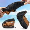 Men's Sandals  New Summer Wear Soft Sole Leather Toe Cap Hole Shoes Cowhide Casual Hollow Sandals
