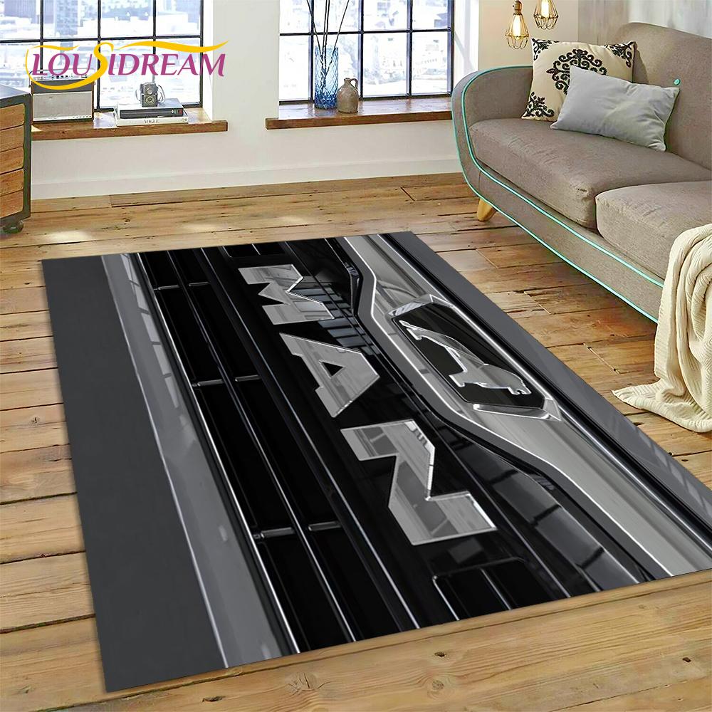 Tappeto con stampa 3D con logo di camion Man per soggiorno, camera da letto, arredamento per la casa, tappetino antiscivolo, decorazione per divano, zerbino, regalo per bambini