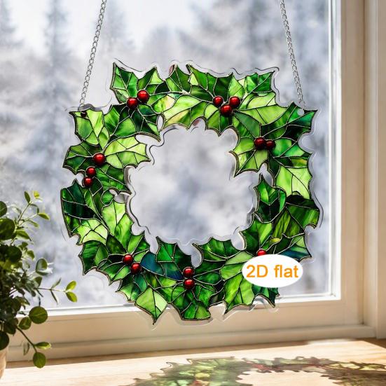 Festive Window Hanging Decorations Acrylic Christmas Garland Pendant, Double-sided Wreath Ornament, Lightweight Decorative Ornaments Decor with