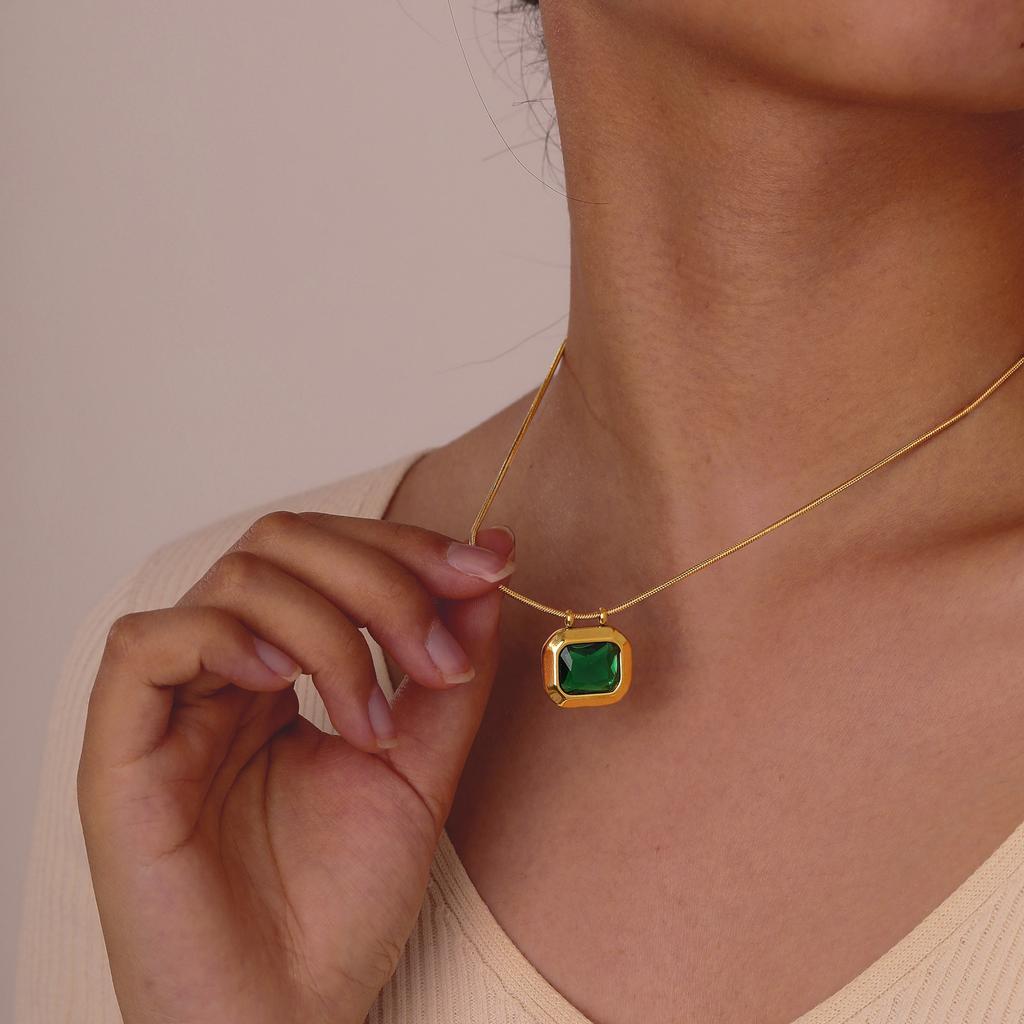 Women's Dainty Geometric AAA CZ Stone Necklaces, Bling Square Slide Pendant Necklace, Chic Minimalist Stackable Collar To Her