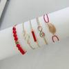 6-Piece Women's Quartz Watch Set: Diamond-Set Dial, Leather Strap, Beaded Bracelets