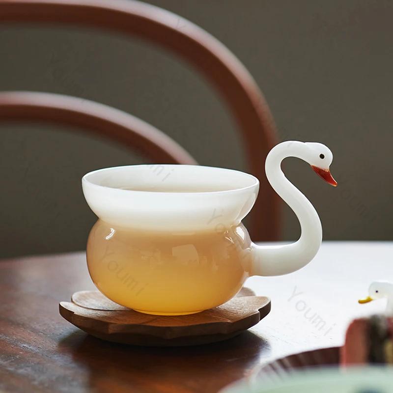 Fashionable Creative Glass Coffee Cups Household Breakfast Milk Cup Light Luxury and Exquisite Kungfu Tea Set Unique Teaware