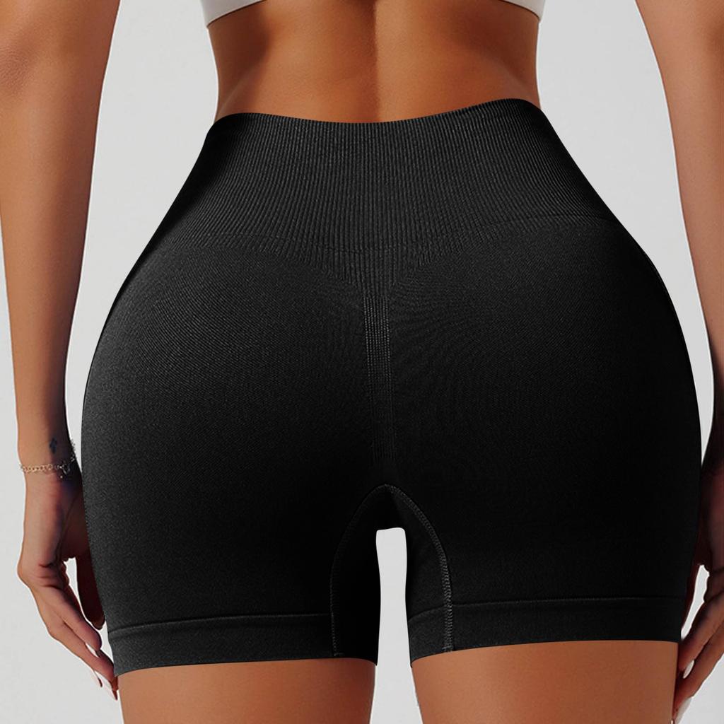 Hohe Taille Nahtlose Yoga-Shorts mit Seitentasche für Damen Dehnbar Workout Kompressions-Fitness-Shorts