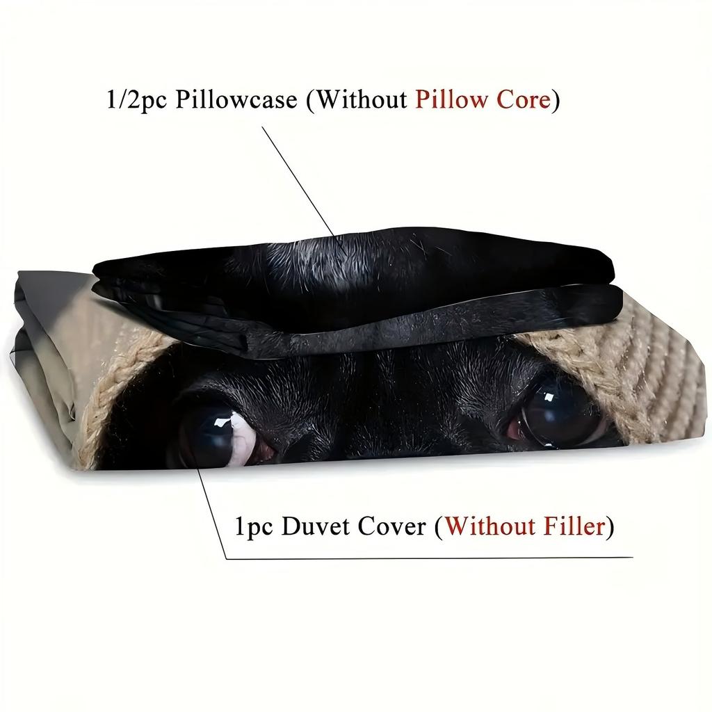 Cute Black Dog 3D Printed Bedding Set for Kids Teens Adults Animal Theme Duvet Cover Set Soft Polyester Home Quilt Cover set