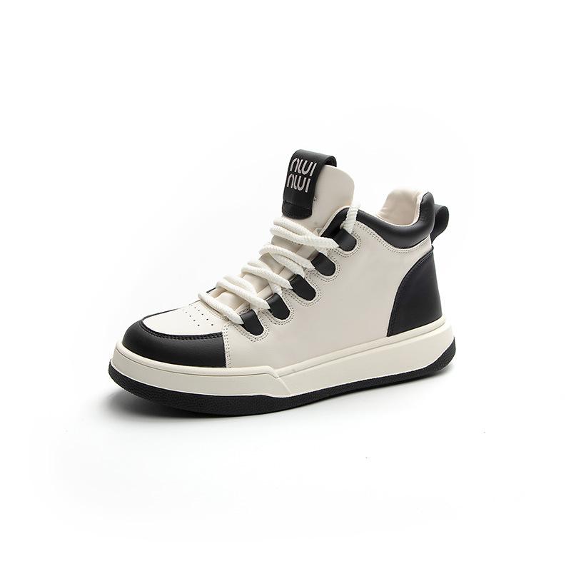 High-top casual board shoes women's autumn little white shoes leather-resistant thick-soled heightening shoes