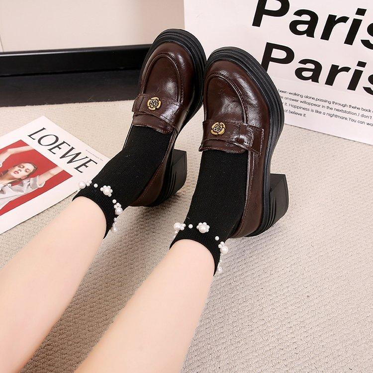 

[youshilai] thick-soled single shoes for women 2025 spring new loafers versatile one-pedal small leather shoes for women 39