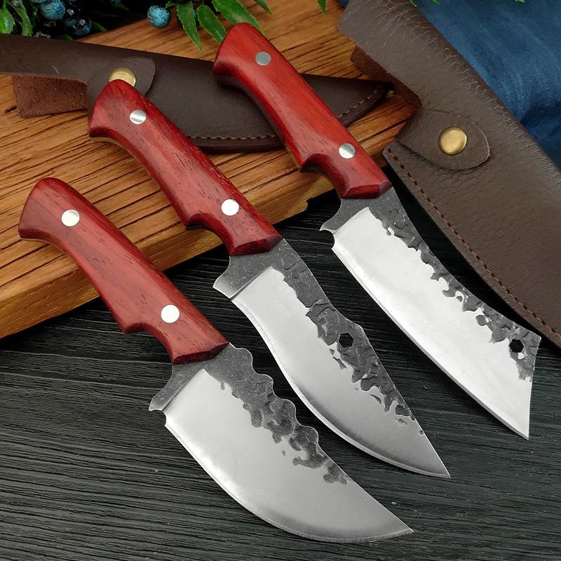 4 Inch Stainless Steel Utility Knife Kitchen Boning Knife Meat Cleaver Butcher Knife Forging Fish Knife Wood Handle Cooking Tool
