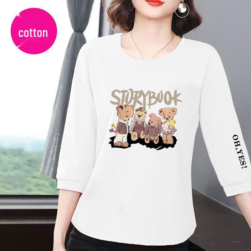 

Premium Cotton Seven-Sleeve Women s T-Shirt - Summer 2025 Korean Casual Loose Fit, Slimming Belly Coverage, Versatile Top 3XL (140-160 lbs)