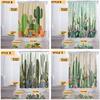 4Pcs/Set Shower Curtain Set with Bathroom Rugs and Mats Desert Cactus Succulent Plants Style Bathroom Decoration