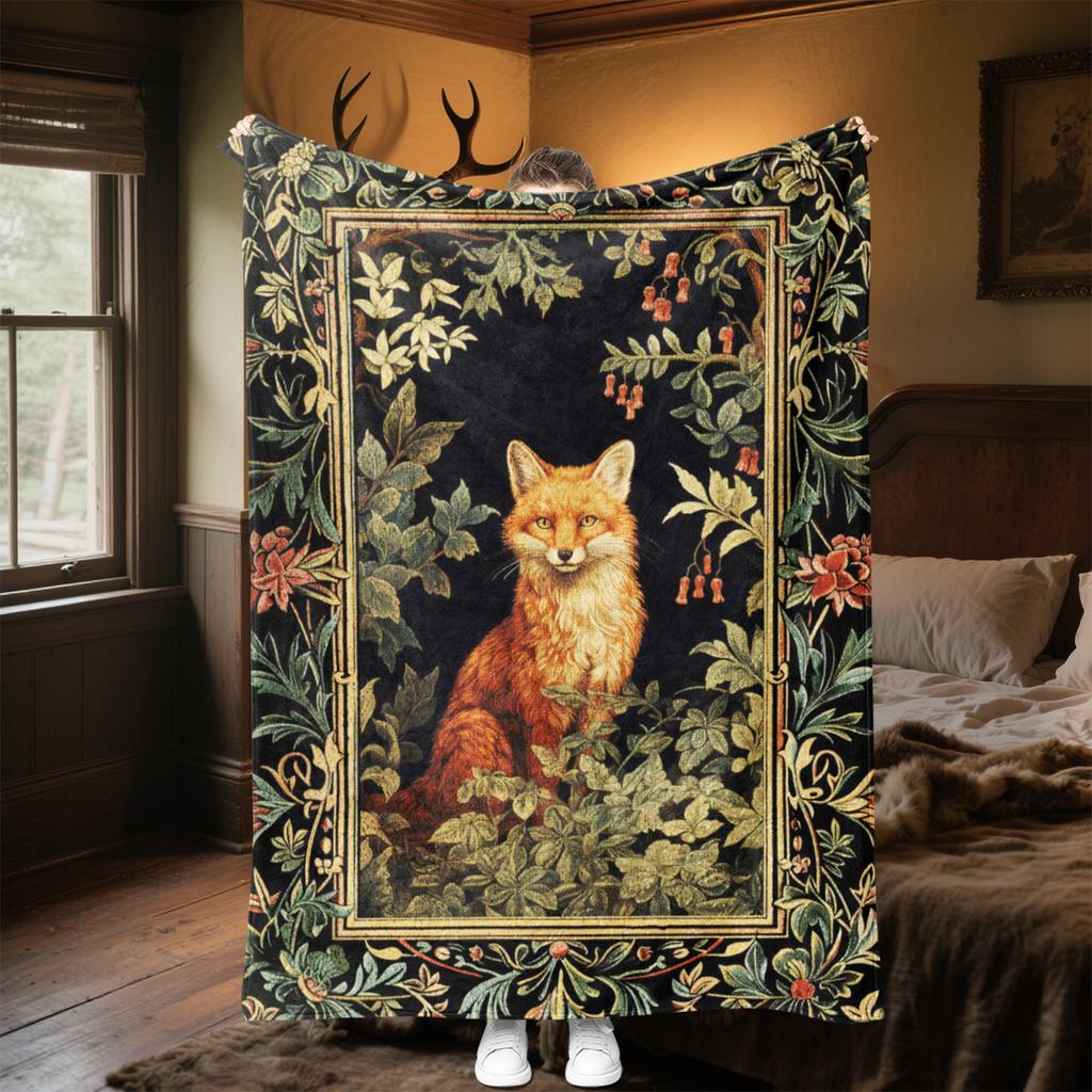 1pc Medieval style art fox blanket, al season lightweigh Poster blanket home office outdoor nap multifunc Poster blanketional blanket