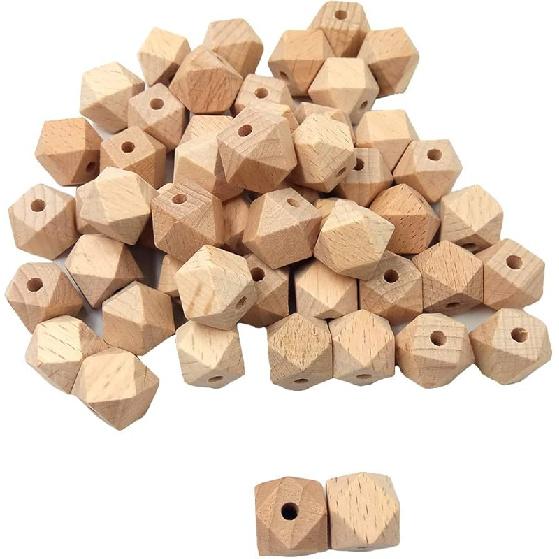 Natural Wood Geometric Hexagon Beads 10mm Polygon Ball Wooden Loose Spacer Beads for Crafts DIY Jewelry Making (10mm-100pcs) 10mm-100pcs
