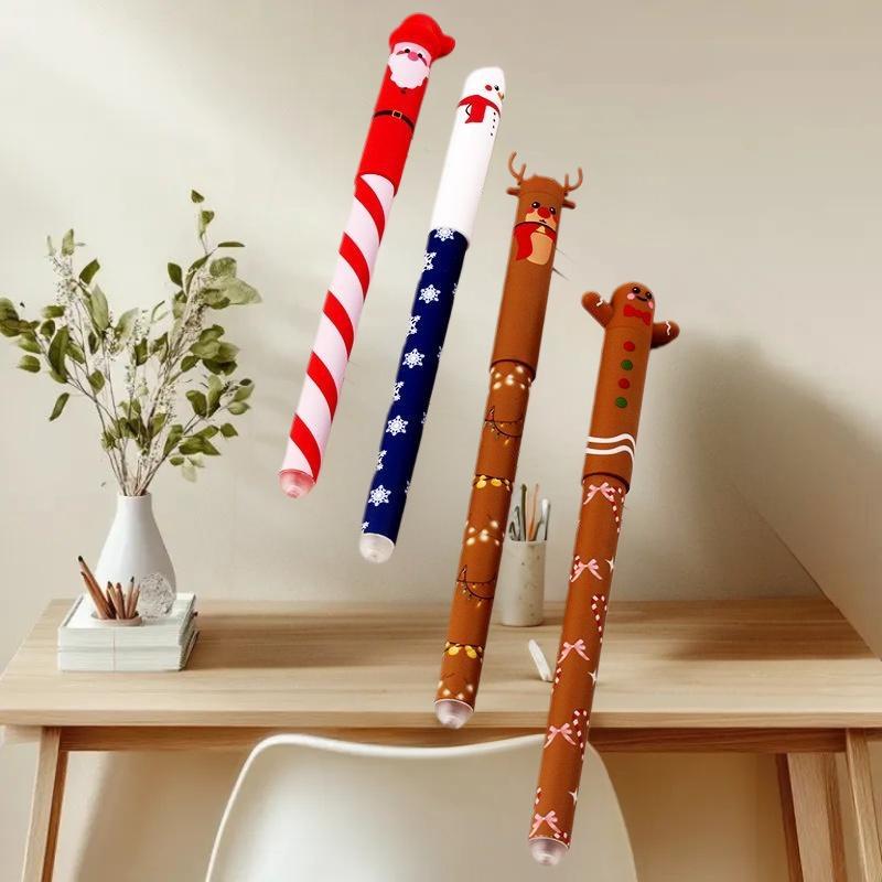 4 Adet Noel Temalı Silinebilir Jel Kalem Sevimli Noel Baba Kardan Adam Geyik Zencefilli Kurabiye Adam 4 Renkli Kalem Öğrenci Kırtasiye Hediye