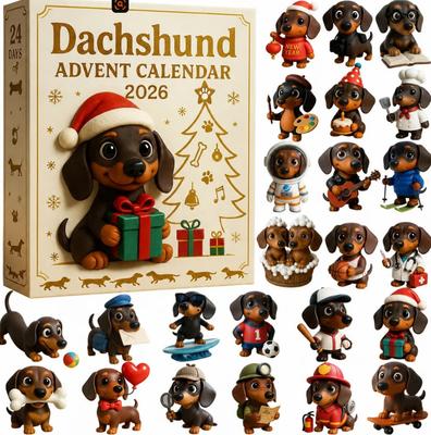 Christmas Dachshund Advent Calendar 24Pcs 2D Acrylic Dog Pendant Ornaments 2026 Holiday Countdown Collectible Xmas Surprise Decor Gift