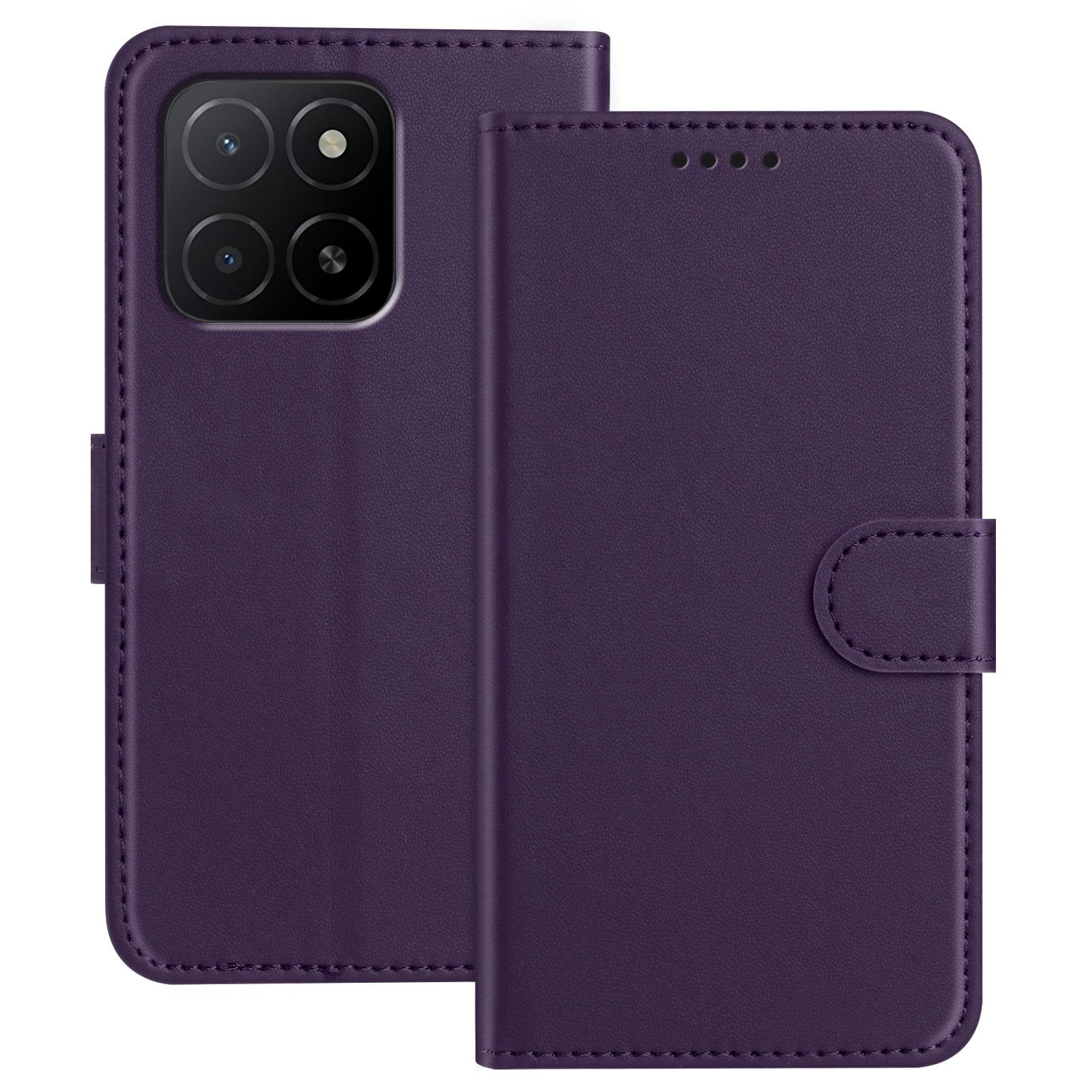 

For Honor X5b Plus/Honor X5b Leather Case Wallet Stand Solid Color Anti Drop Phone Cover Purple