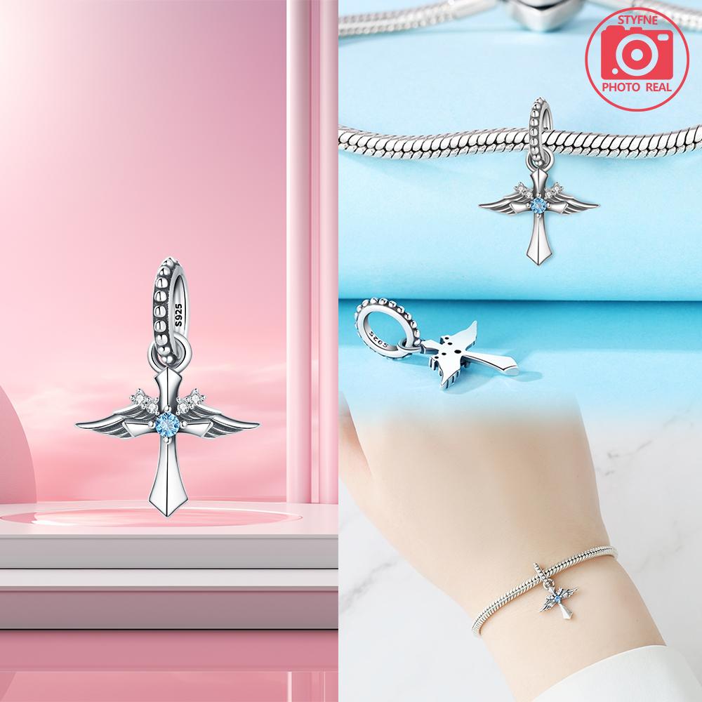 Copper Angel Cross Pendant Charm Bracelets For Women Fit Pendant Charms Beads For Fine Jewelry Making Gift