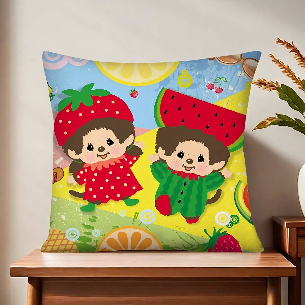 Cartoon Animation M-Monchhichi Pillow Case Fashion Square Pillowcase Bedroom Sofa Room Ins Decoration Leisure Cushion Cover