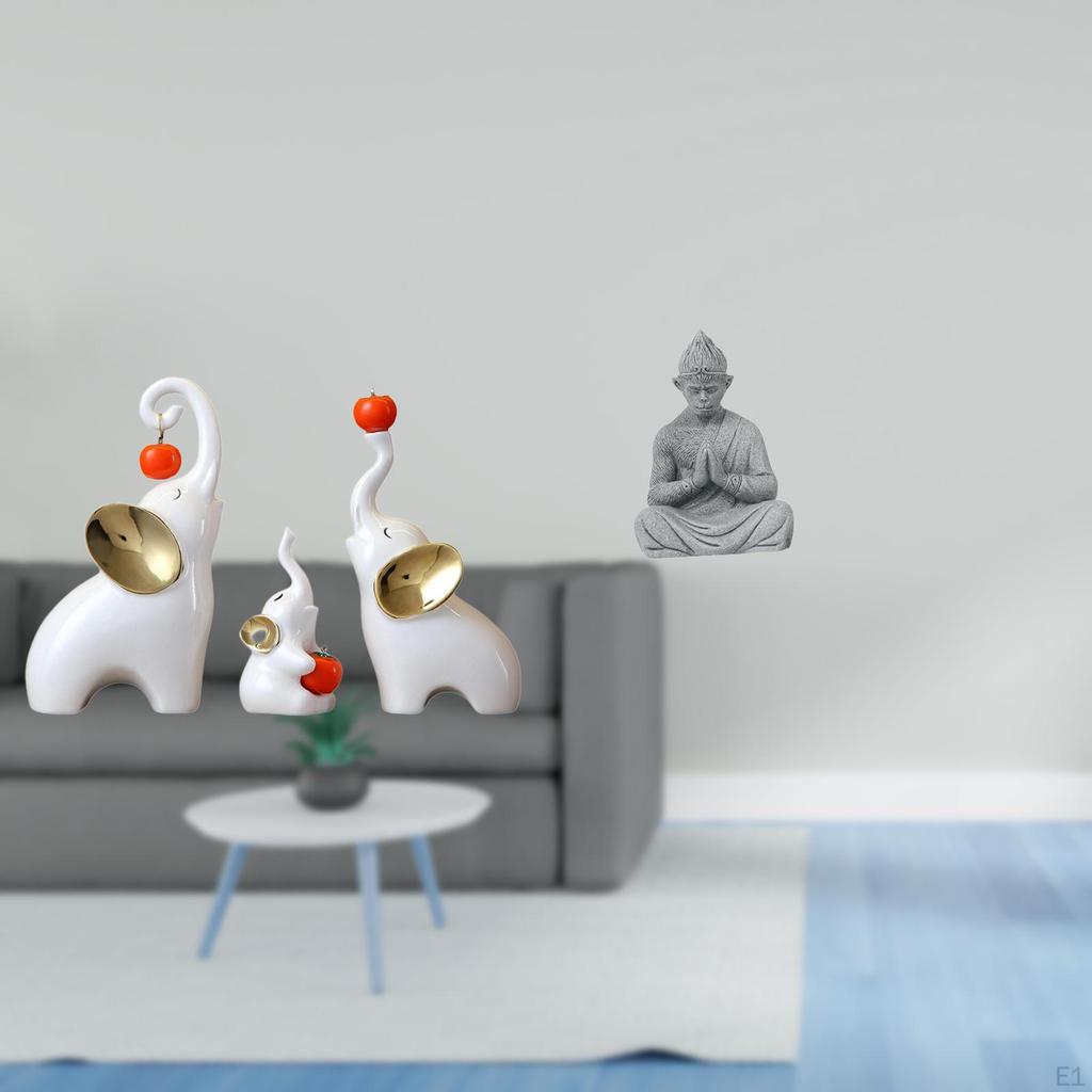 Elephant Family Animal Sculptures And Monkey Buddha Figurine Collection for Living Room Bedroom Desk