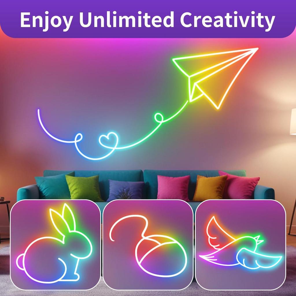 Wasserdichter LED-Silikon-Neon-Streifen, Farbwechselnd, Bluetooth DIY Musikmodus, USB-betrieben, Atmosphärenbeleuchtung