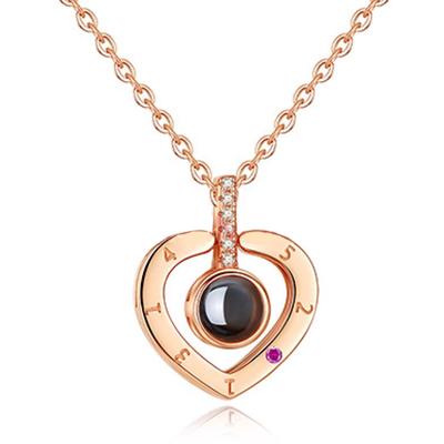 Heart Shape Women Necklace Brass 100 Loving Words Glass Pendant Girl Neck Jewelry Accessories