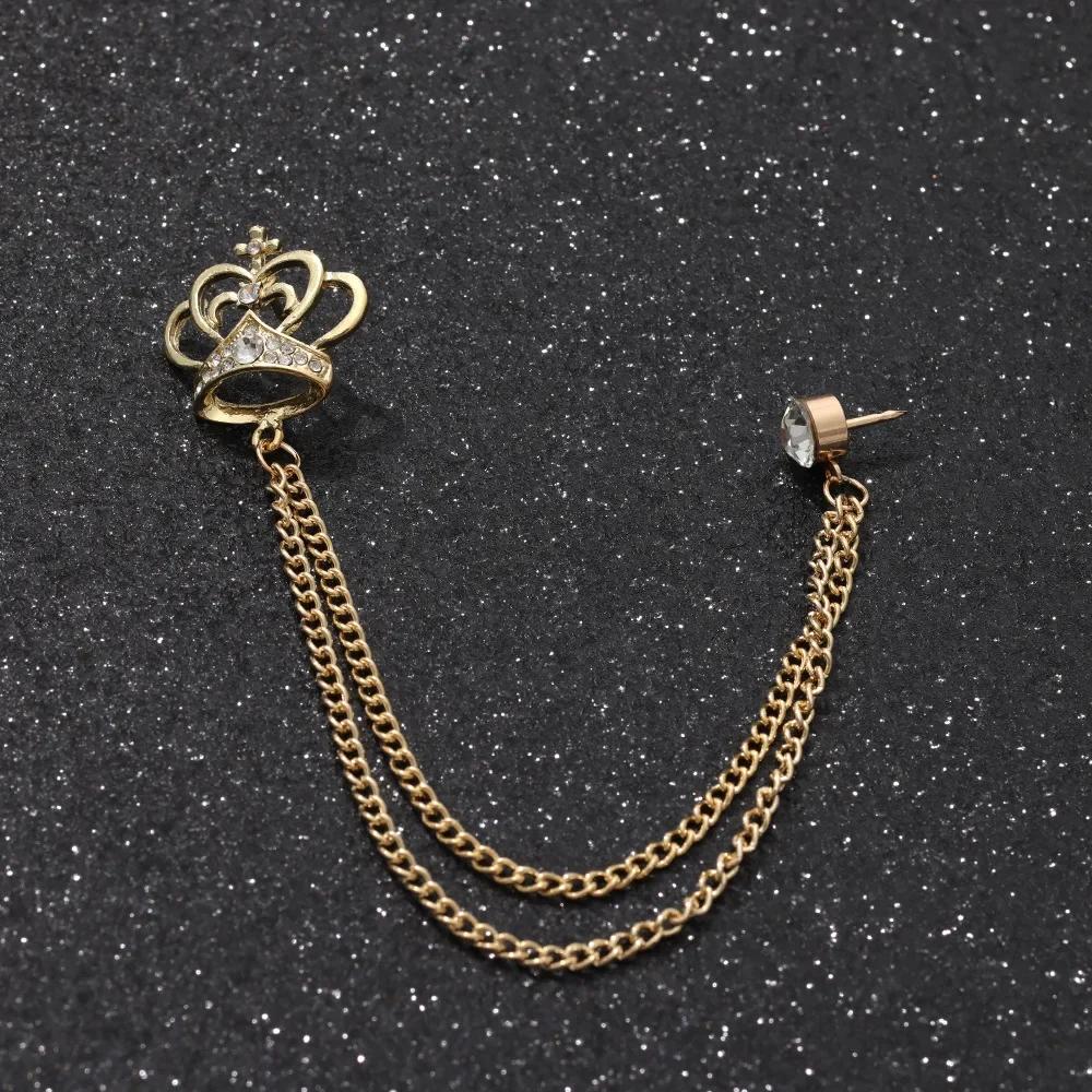British Style High-end Maple Leaf Brooch with Rhinestone Chain Fashion Vintage Tassel Badge Lapel Pin for Men's Suit Accessories