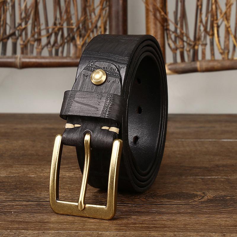 Belt Men's Retro First Layer Cow Leather Belt Men's Leather Pin Buckle Fashion Trend Embossed