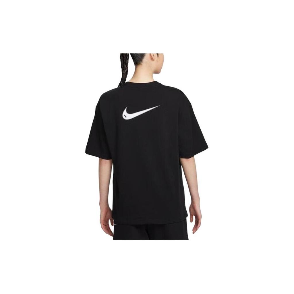 Nike Einfarbiges Logo Mode Bequem Lässig Rundhals Sport T-Shirt mit überschnittenen Ärmeln Damen Tops Schwarz HJ3947-010