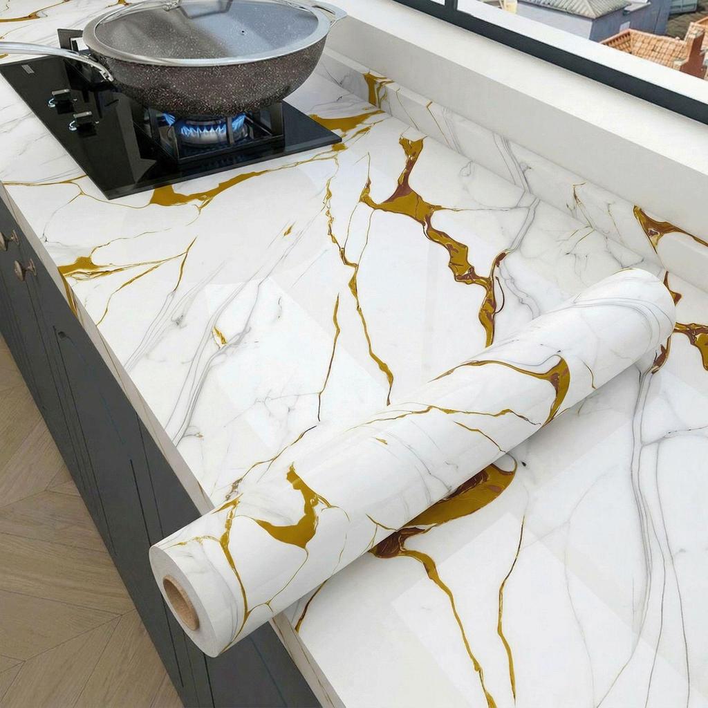 Oil-Proof Marble Kitchen Countertop Self-Adhesive Film with Aluminum Foil Backing and High-Temperature Resistance