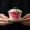 Chinese Traditional Ceramic Gaiwan Household Tea Tureen Handmade Flower Teacup Travel Portable Tea Set Teaware Accessories 110ml