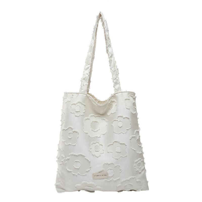 Casual Canvas Bag Korean Lazy Style Underarm Bag 2025 New Flower Shoulder Tote Bag Large Capacity Cloth Bag
