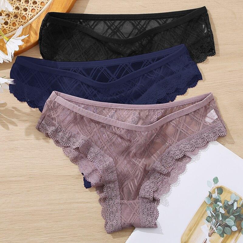 FINETOO 3Pcs M-2XL Sexy Encaje Bragas Mujeres Cintura Baja Enrejado Ropa  Interior Damas Panty Transparente Calzoncillos Femeninos Lencería comprar a  buen precio — entrega gratuita, reseñas reales con fotos — Joom