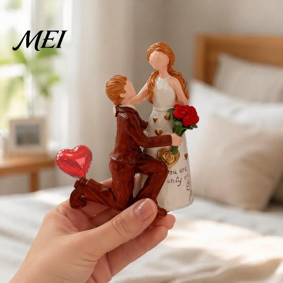 Tabletop Romantic Proposal Figurines Faceless Wedding Couple Figurine, Resin Statue, Engagement Souvenirs with Rose Details Sculpture for Living Room