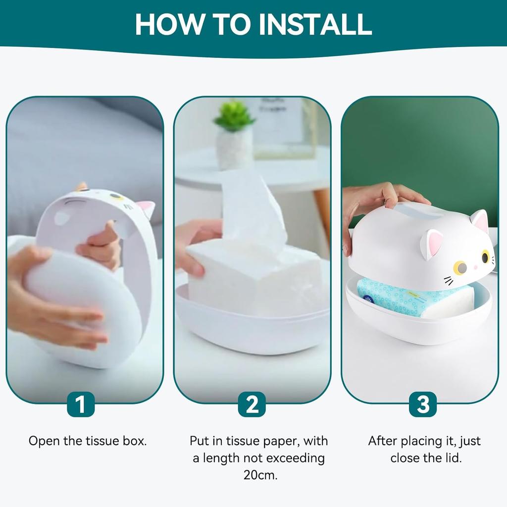 Cat Tissue Box Holder, Kitten Tissue Holder with 2 Toothpick Holder Cartoon Cat Tissue Napkin Box Cute Tissue Box Cover Napkin Storage Container for