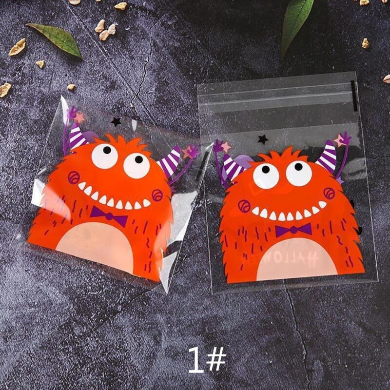 100pcs Halloween Candy Bag Self-adhesive Plastic Treat Bags for Cookie Snack Gift Clear Bags Set for Halloween Party