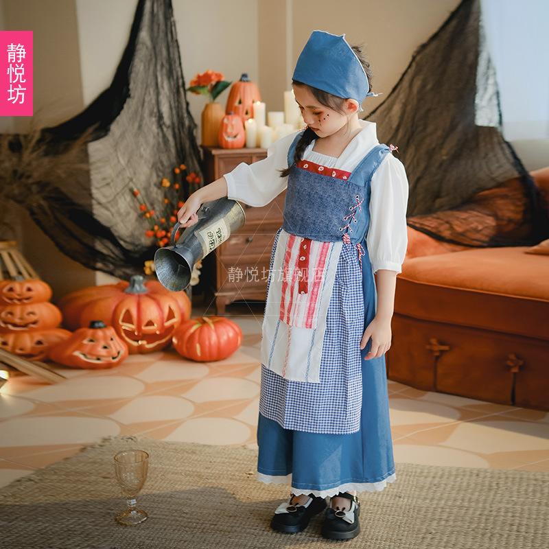 Halloween Children's Costume European Pastoral Girl's Costume Vintage Maid Costume Medieval French Manor Maid Dress