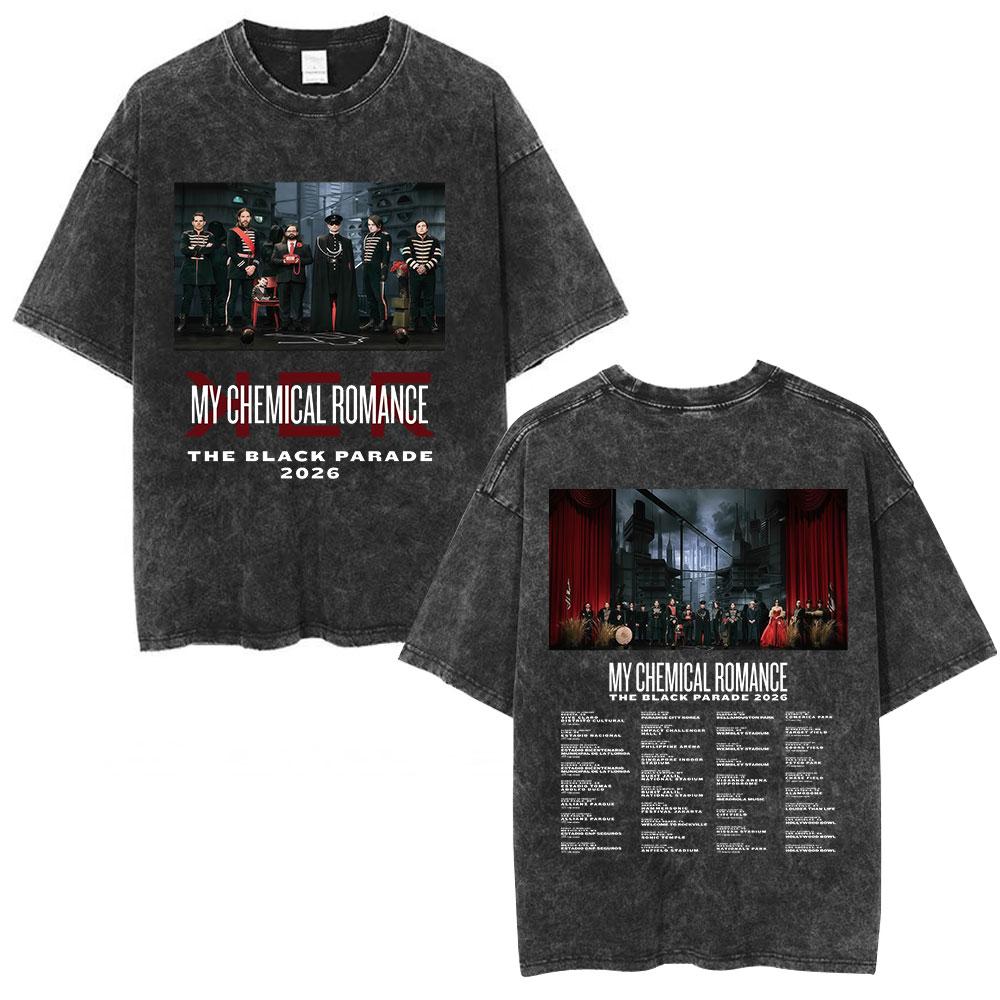 Rock Band My Chemical Romance Washed Tshirt The Black Parade Tour Merch Fans Gifts Tshirts Mens Clothing Punk T Shirts