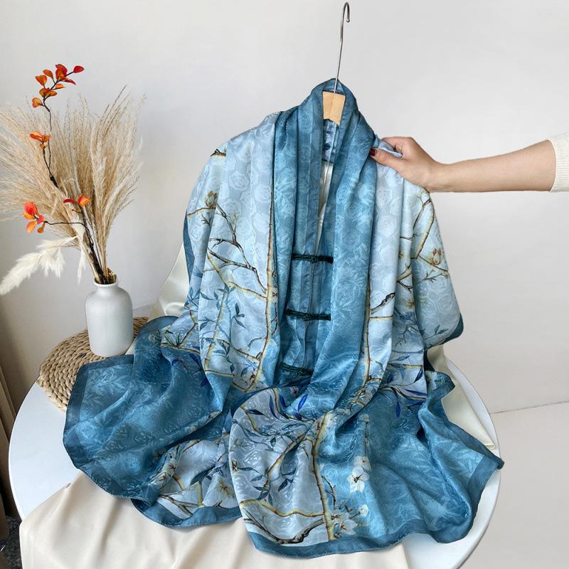 

Удлиненный шарф для женщин из тутового шелка, шарф-шаль с принтом подсолнухов, летний профессиональный шарф, квадратный шарф 70*180