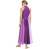 Rhinestone Color Block Mesh Leotard for Women S-XXL: Sleeveless Slit Hem Bodysuit Dress for Lyrical Contemporary Dance Costume