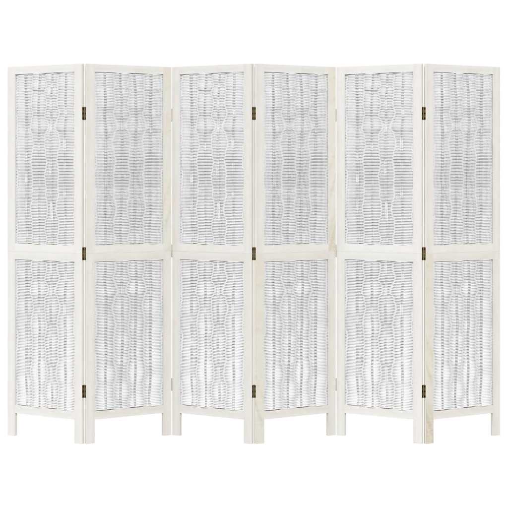 6 Piece Room Divider White Solid Paulownia Wood