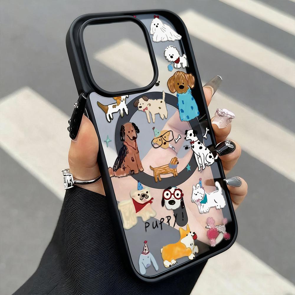 Cute Puppy Cartoon Dog Magnetic Phone Case For iPhone 17 Pro Case iPhone 16 13 11 12 14 15 Pro Max Matte Clear Shockproof Cover