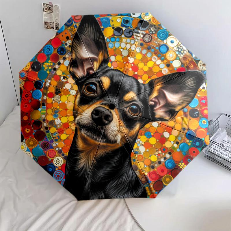 Moonlit Floral Dog Portrait Automatic Umbrella - Suitable Travel Outdoor Portable Umbrella Birthday Gift Daily Essentials