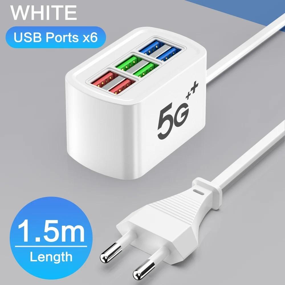 USB Ladegerät 6 Port Steckdosenleiste Universal Elektrische Steckdose EU/US Stecker Handy Ladegerät Adapter Multifunktions Verlängerungskabel Steckdose