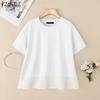 ZANZEA Women Casual Round Neck Short Sleeve Splice T-Shirts
