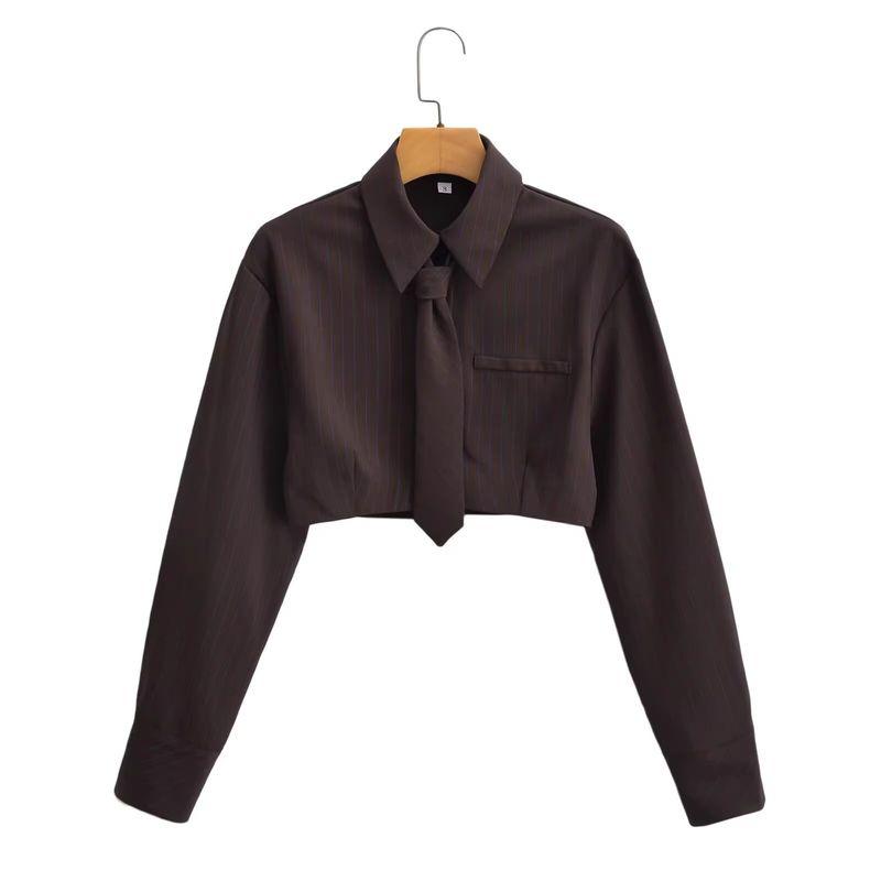 

Araltay Fashion Style Women s Clothing Autumn New Arrival Fashion with Tie Stripes Short Shirt 4688003 049 Brown L