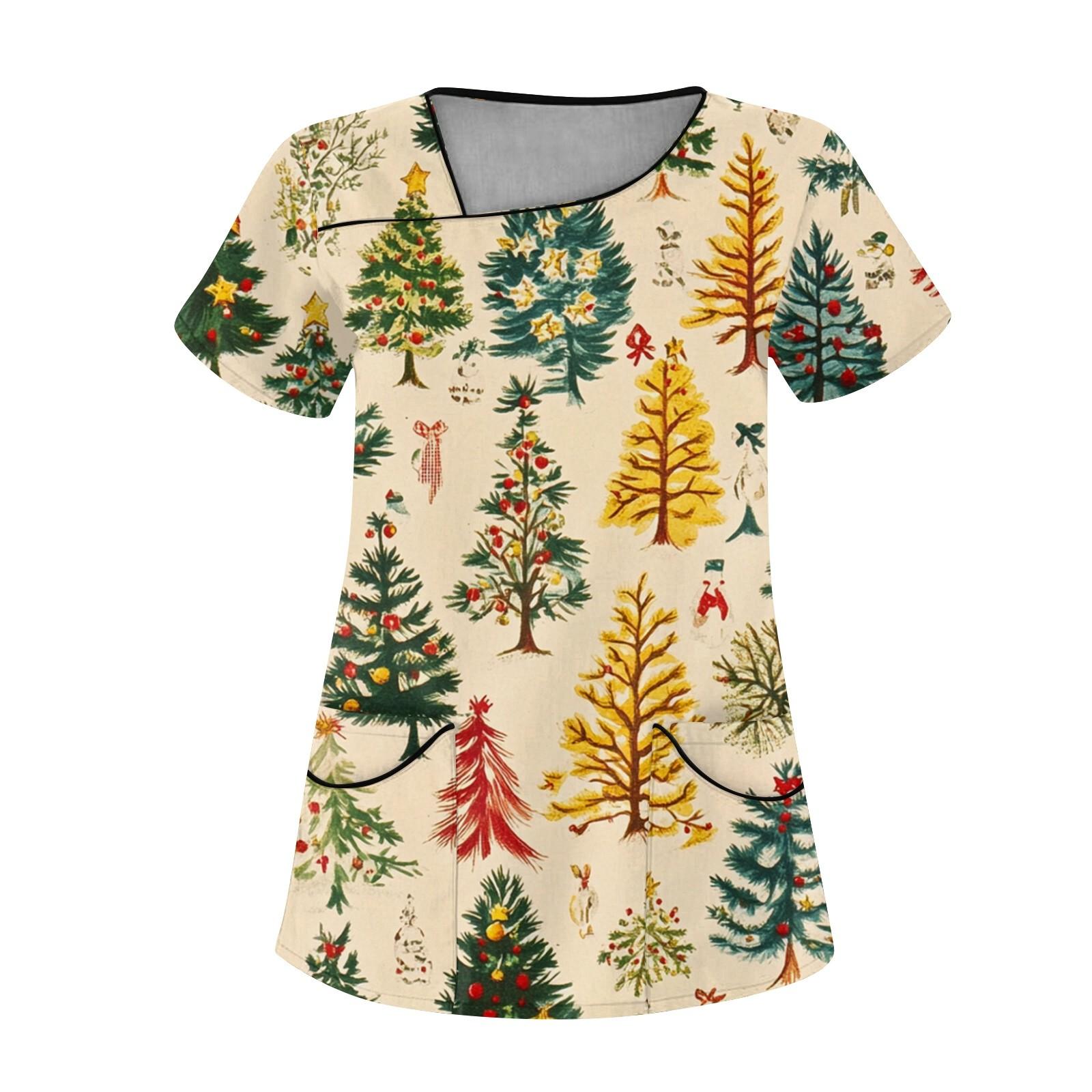 

Женская рабочая одежда с рождественским принтом, покатый воротник и двухслойные карманы, базовый пуловер сверху XXL бежевый